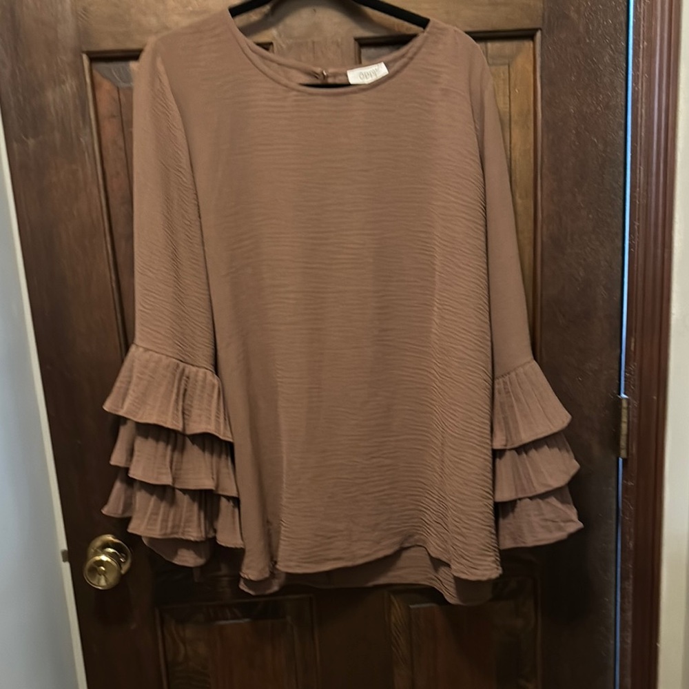 Elegant Brown Ruffled Top by Oddy